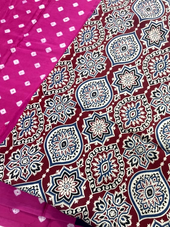 Pink Bandhini Ajrakh Pure Modal Silk Saree