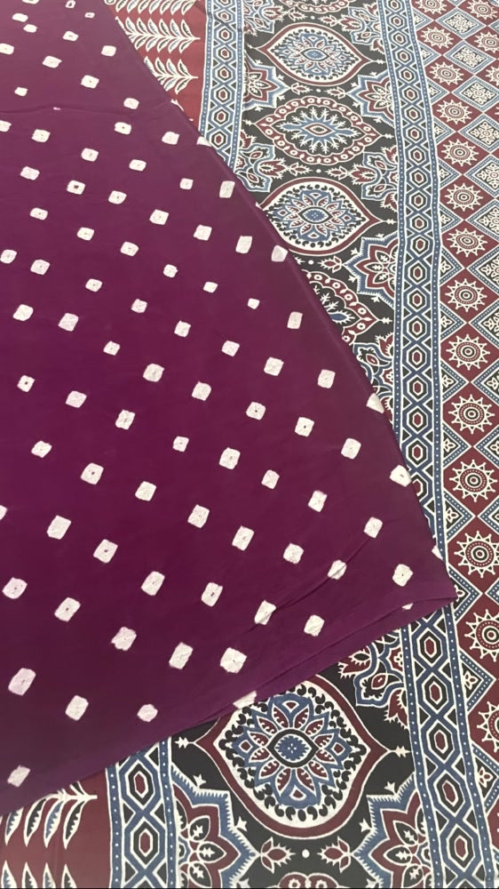 Wine Bandhini Ajrakh Pure Modal Silk Saree