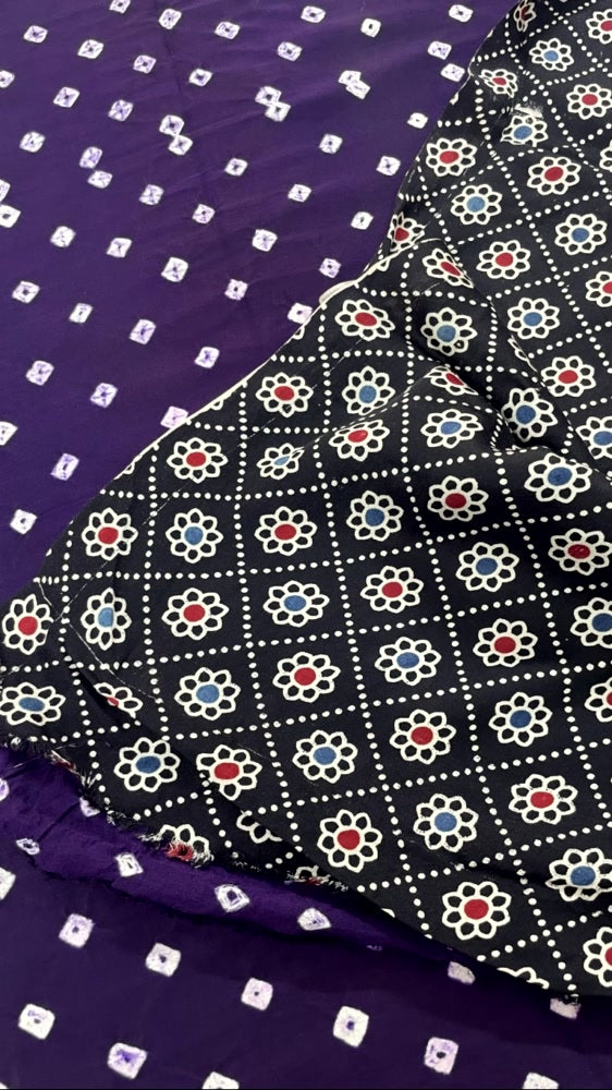 Purple Bandhini Ajrakh Pure Modal Silk Saree