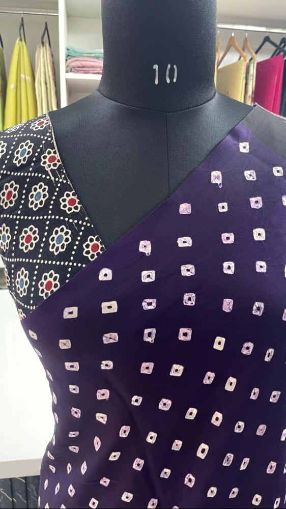 Purple Bandhini Ajrakh Pure Modal Silk Saree