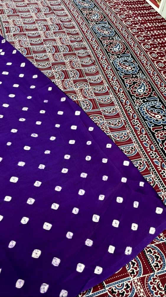 Purple 02 Bandhini Ajrakh Pure Modal Silk Saree