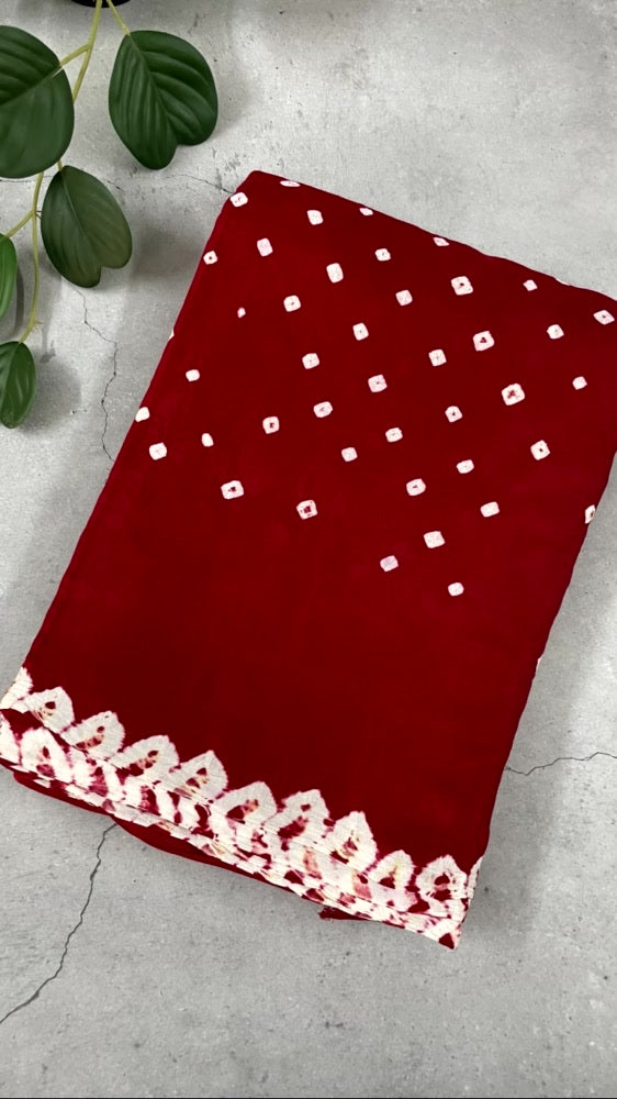 Red Bandhini Pure Modal Silk Saree