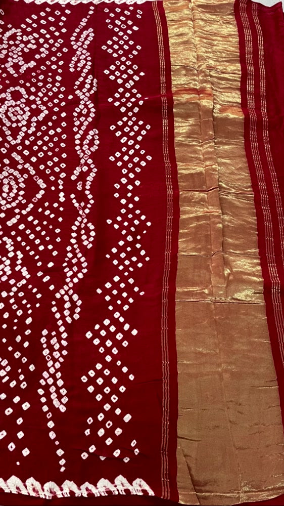 Red Bandhini Pure Modal Silk Saree