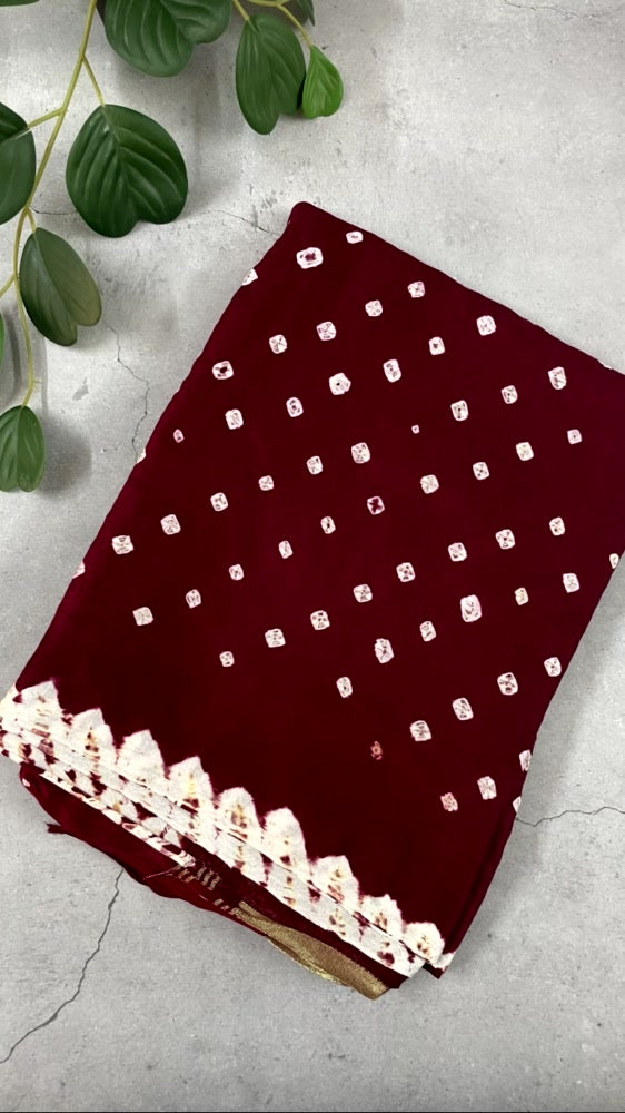 Maroon Bandhini Pure Modal Silk Saree