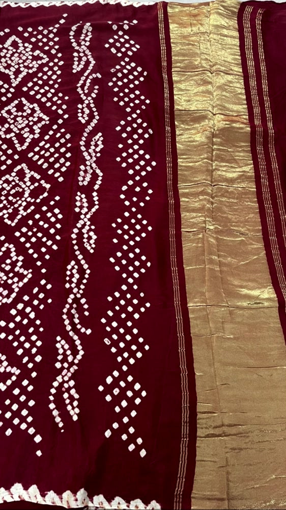 Maroon Bandhini Pure Modal Silk Saree