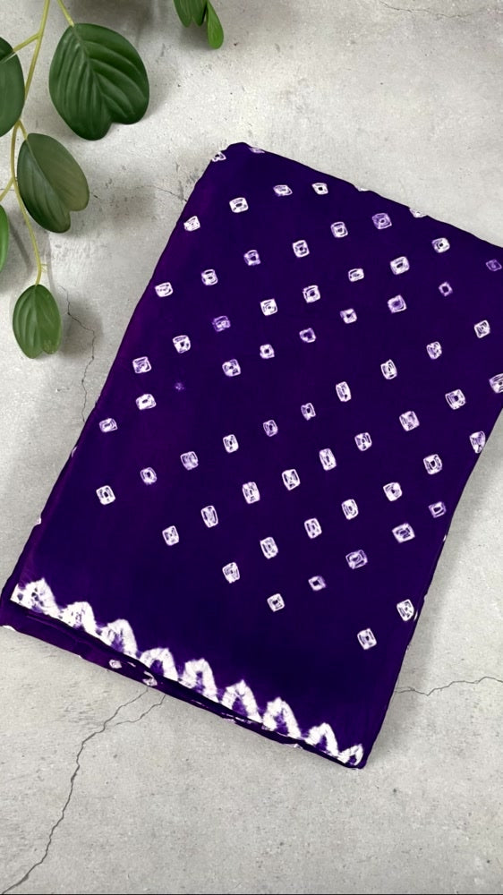 Purple Bandhini Pure Modal Silk Saree