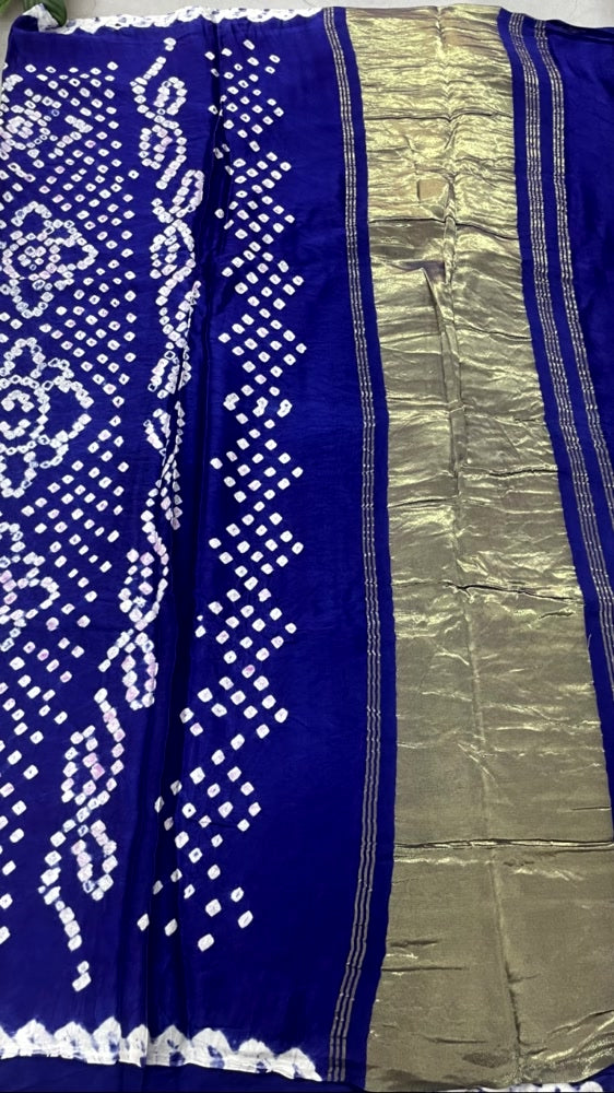 Blue Bandhini Pure Modal Silk Saree