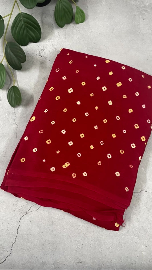 Red 3-Patta Bandhini Pure Modal Silk Saree