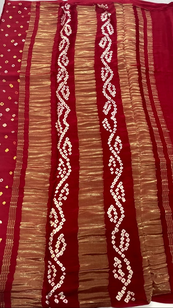Red 3-Patta Bandhini Pure Modal Silk Saree