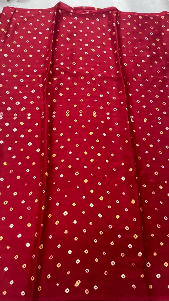 Red 3-Patta Bandhini Pure Modal Silk Saree