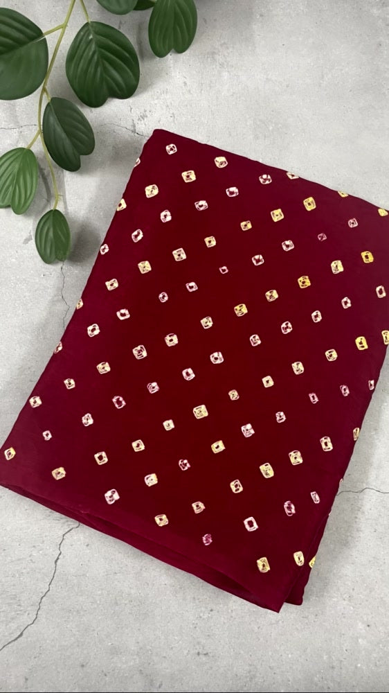 Maroon 3-Patta Bandhini Pure Modal Silk Saree