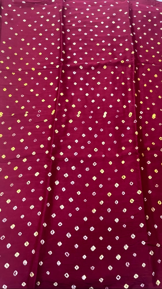 Maroon 3-Patta Bandhini Pure Modal Silk Saree
