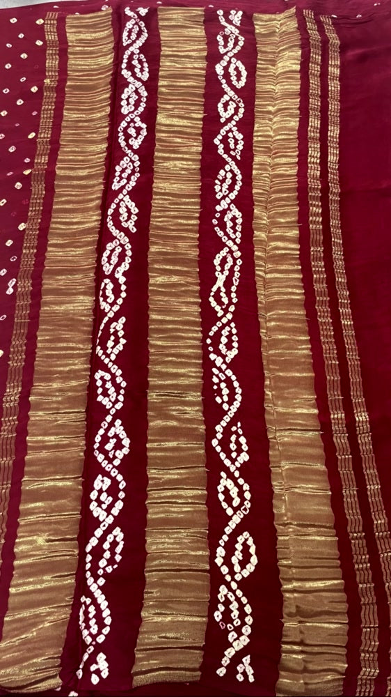 Maroon 3-Patta Bandhini Pure Modal Silk Saree