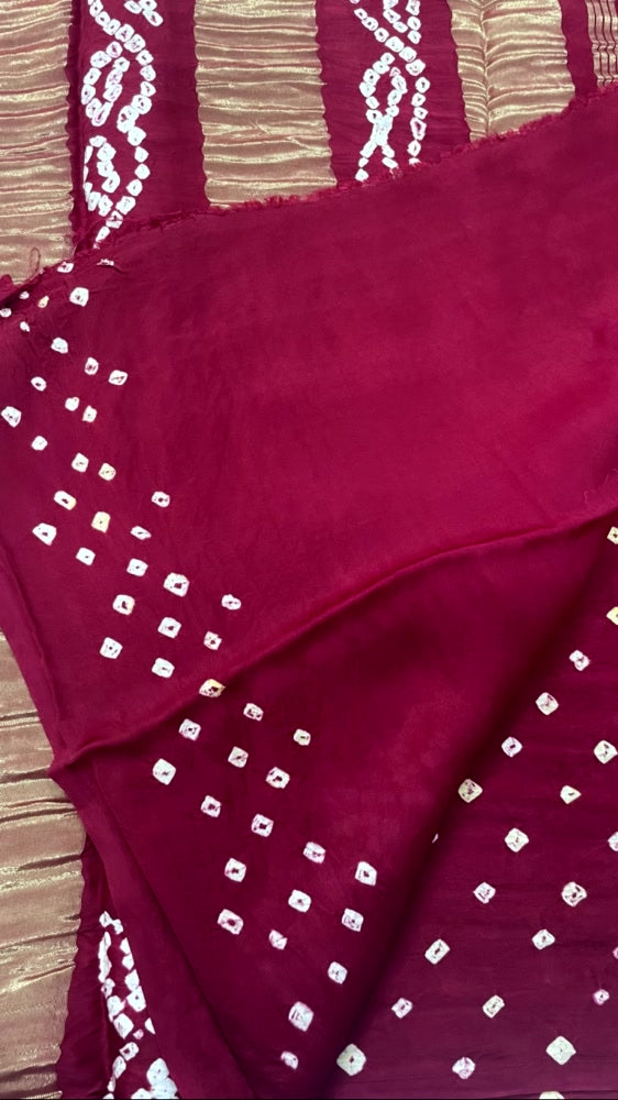Maroon 3-Patta Bandhini Pure Modal Silk Saree