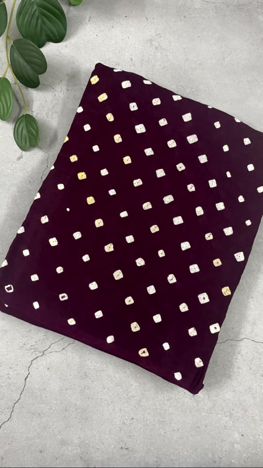 Dark Purple 3-Patta Bandhini Pure Modal Silk Saree