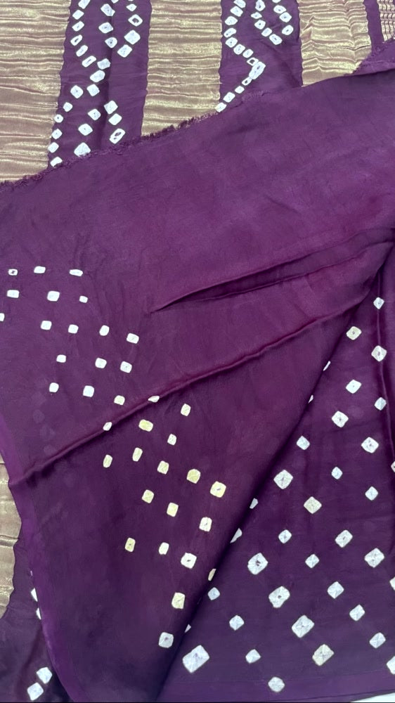 Dark Purple 3-Patta Bandhini Pure Modal Silk Saree