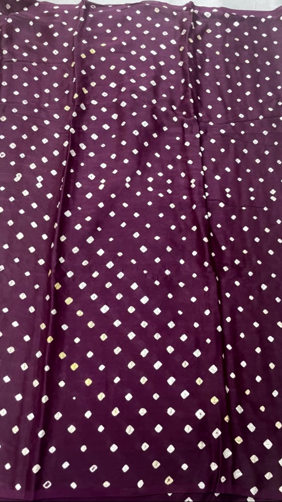 Dark Purple 3-Patta Bandhini Pure Modal Silk Saree