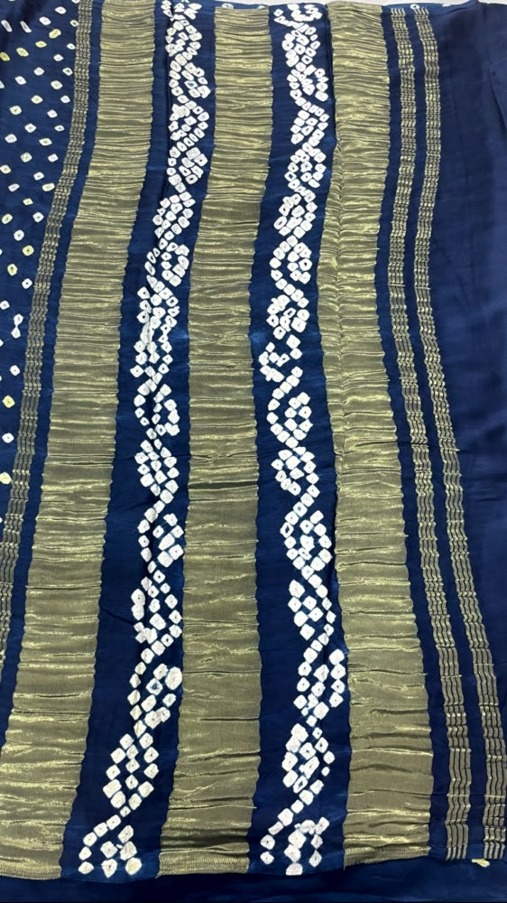 Teal Blue 3-Patta Bandhini Pure Modal Silk Saree