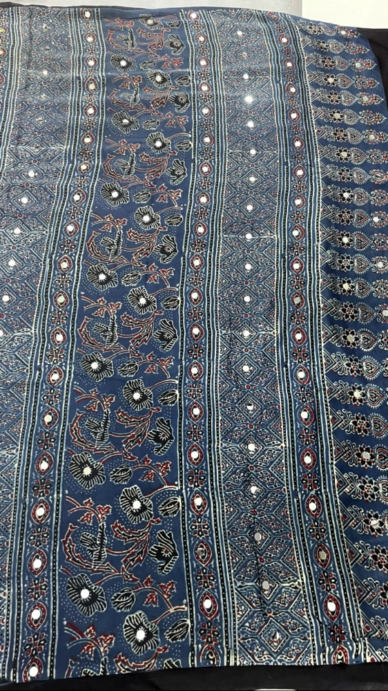 Blue Mirror Ajrakh Lotus Pure Modal Silk Saree