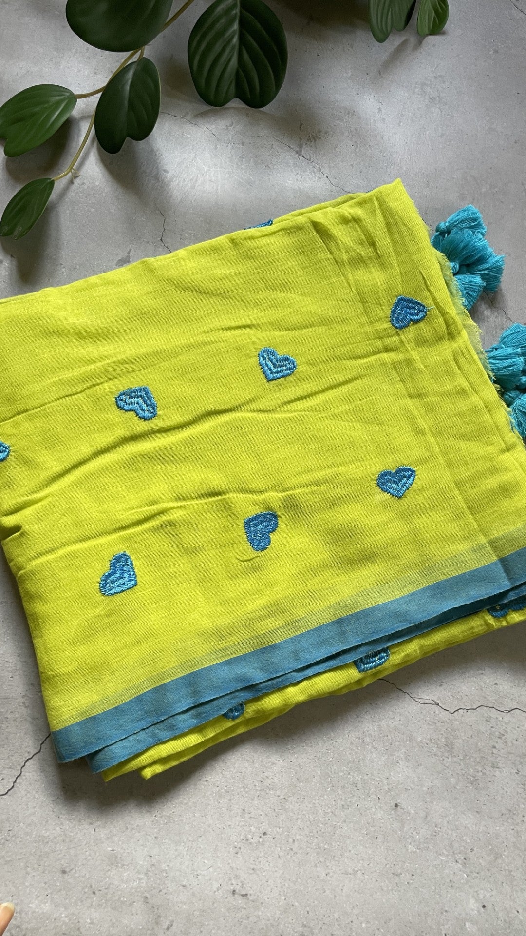 Green Heart Embroidery Mul Cotton Saree