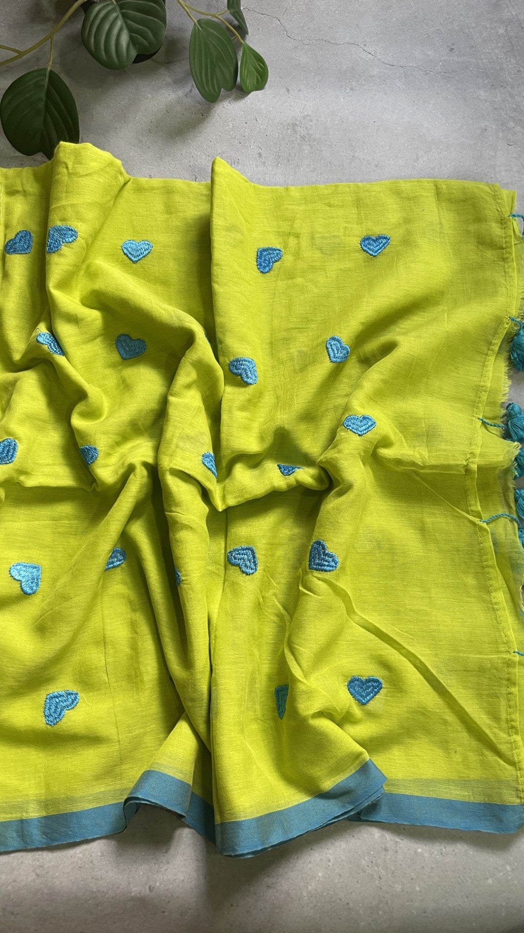 Green Heart Embroidery Mul Cotton Saree
