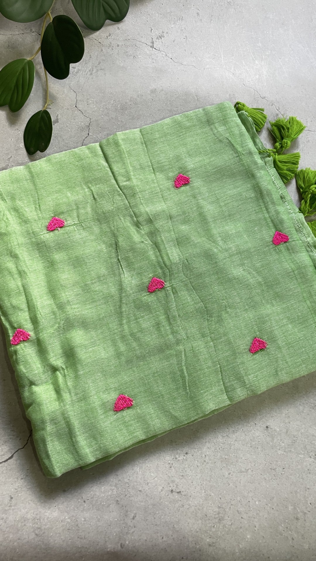 Pista Green Heart Embroidery Mul Cotton Saree