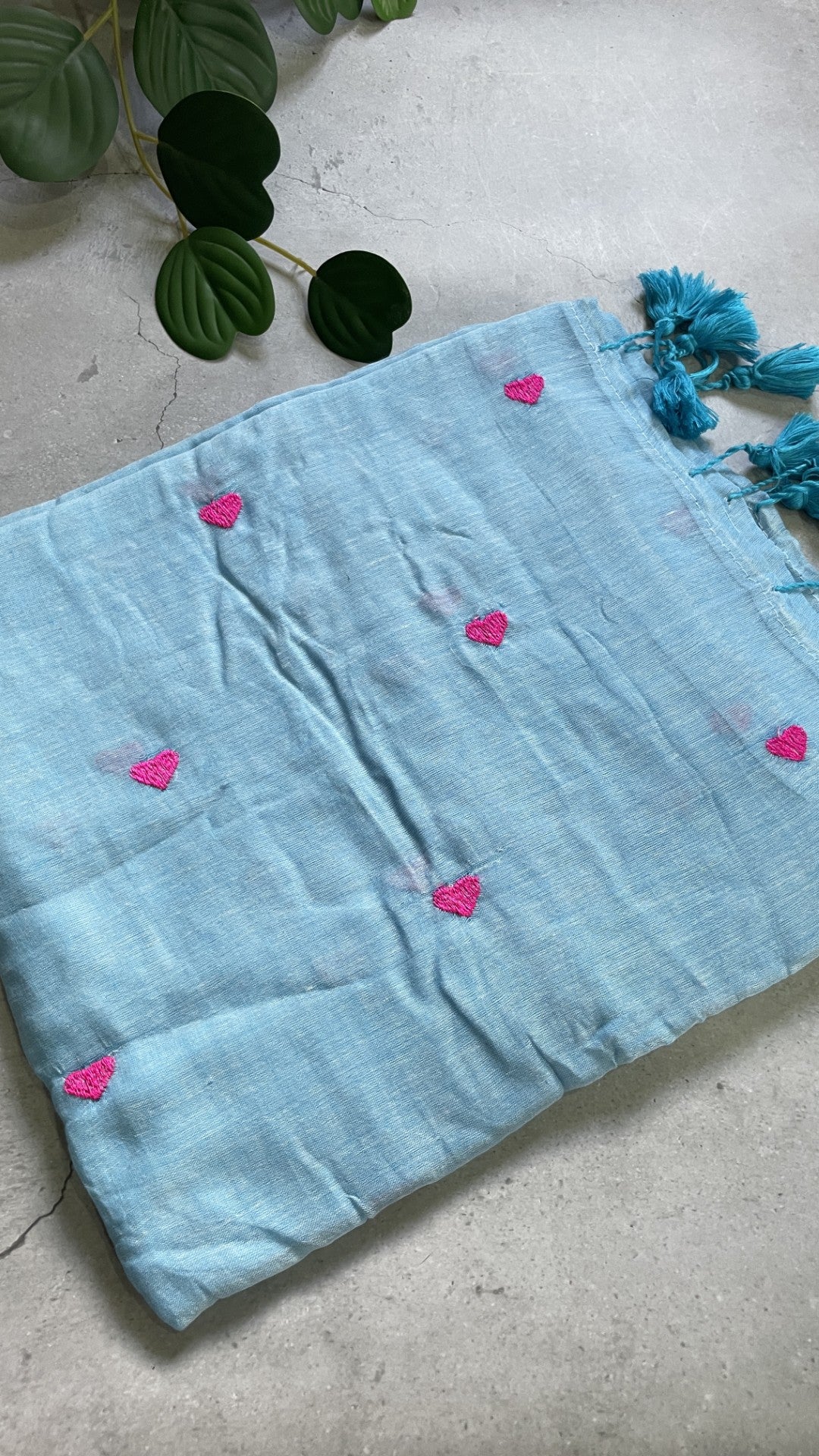 Blue Heart Embroidery Mul Cotton Saree