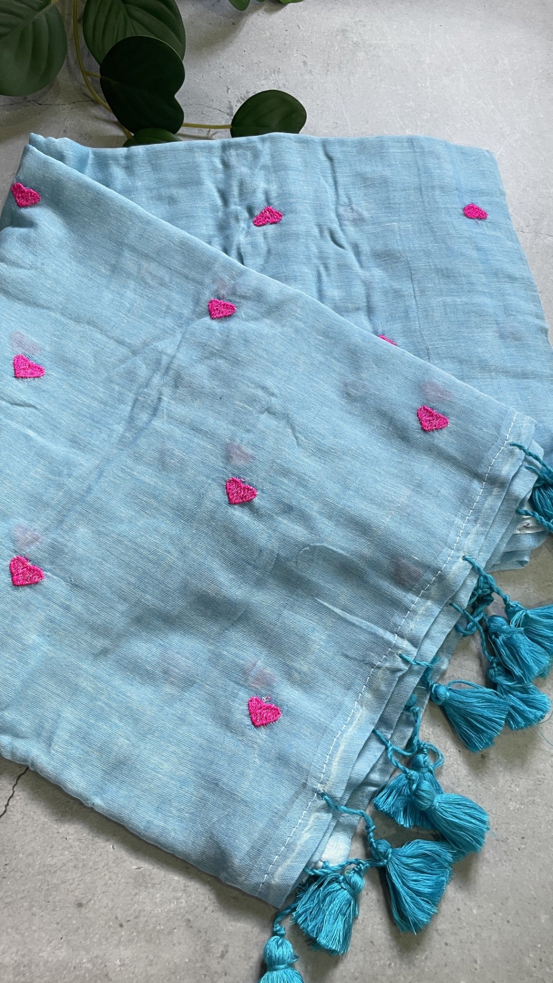 Blue Heart Embroidery Mul Cotton Saree