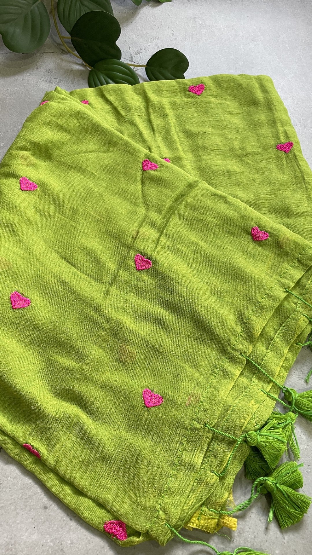 Green Heart Embroidery Mul Cotton Saree