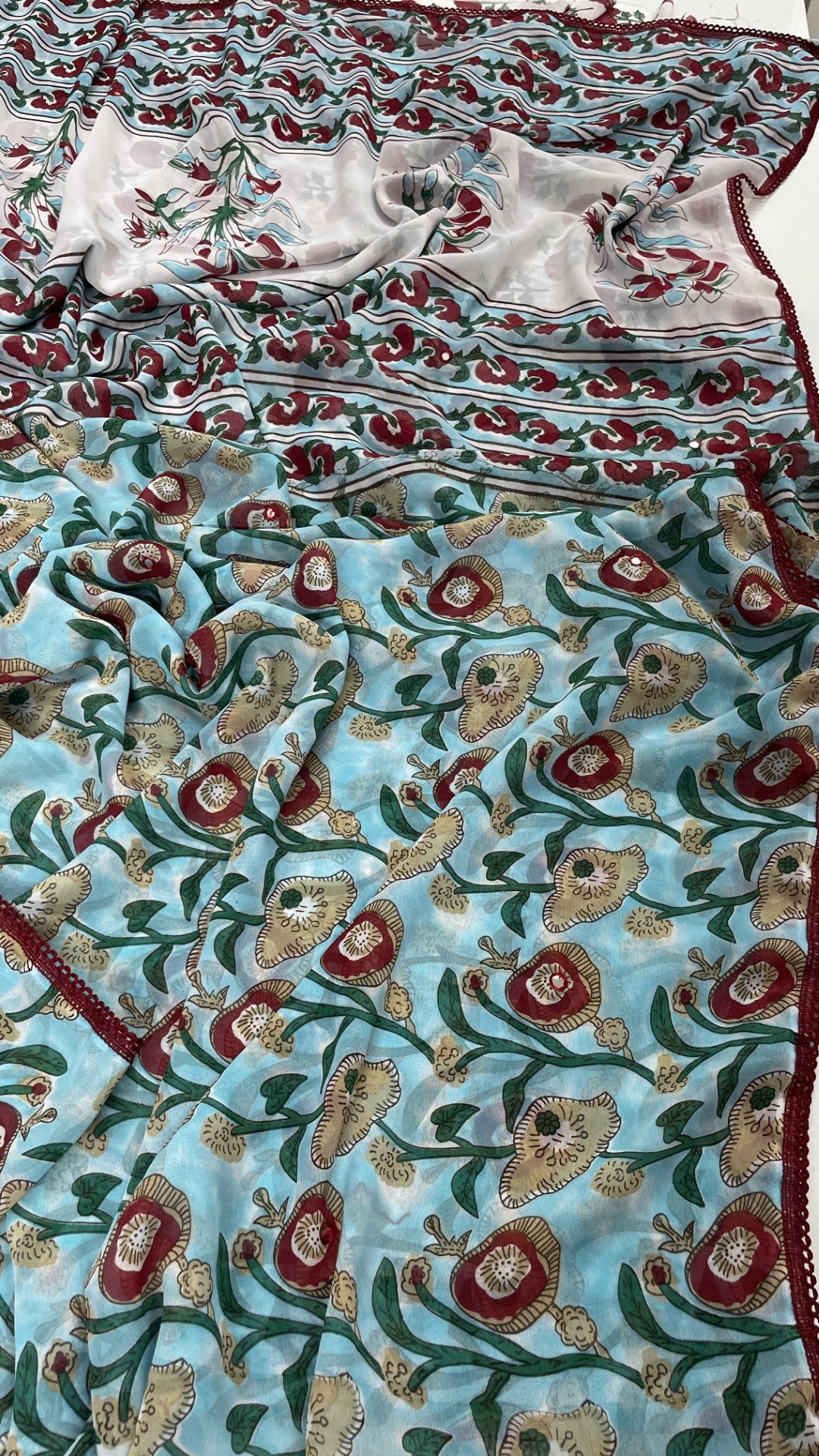 Blue Floral Printed Georgette Saree