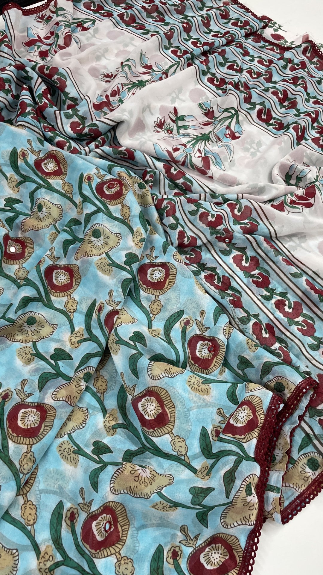 Blue Floral Printed Georgette Saree
