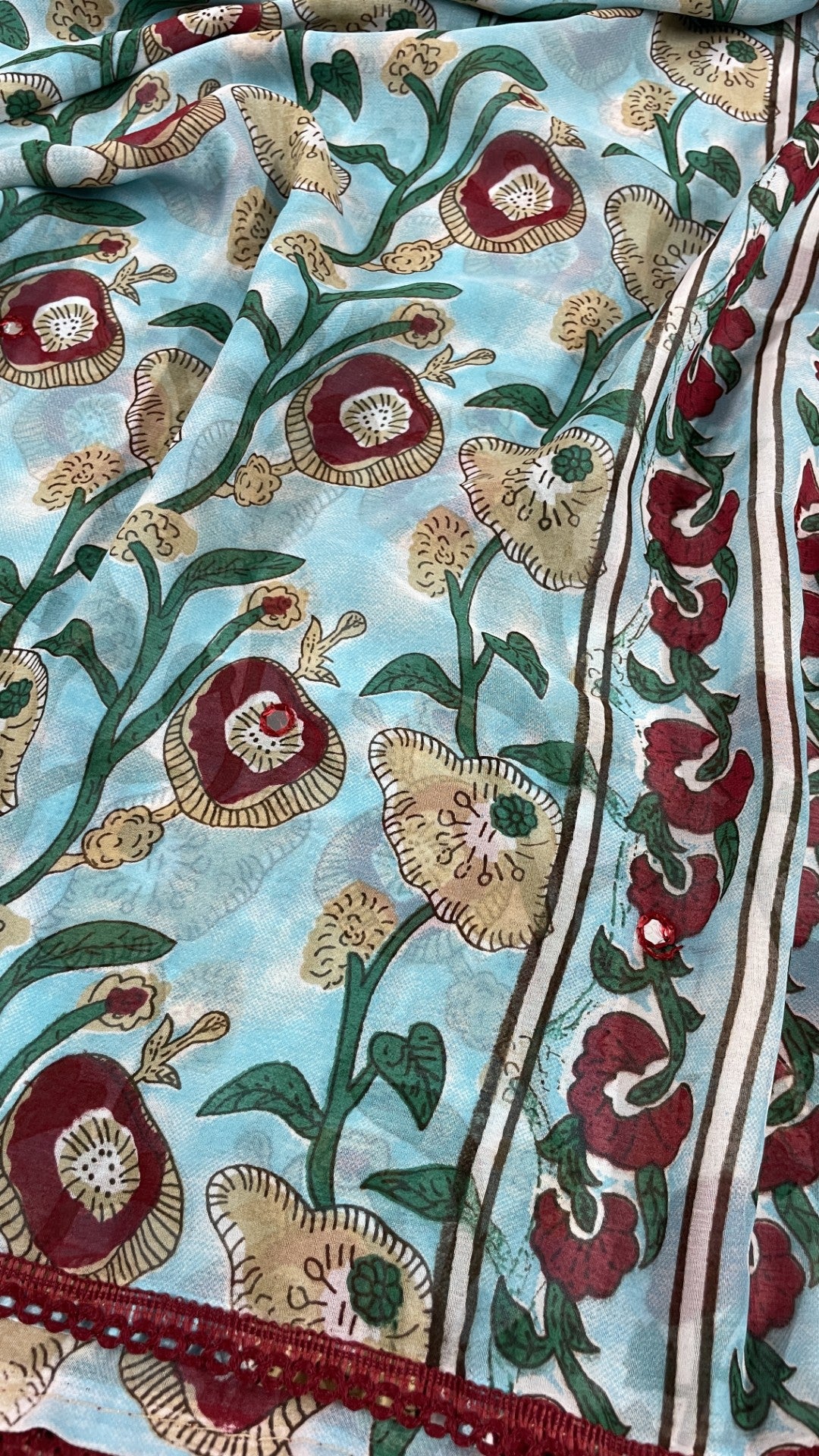 Blue Floral Printed Georgette Saree