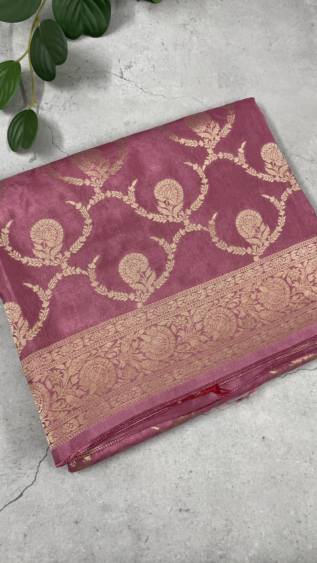 Onion Pink Jaal Russian Silk Saree