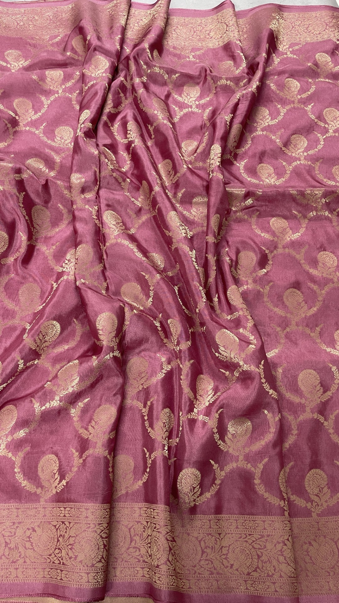 Onion Pink Jaal Russian Silk Saree