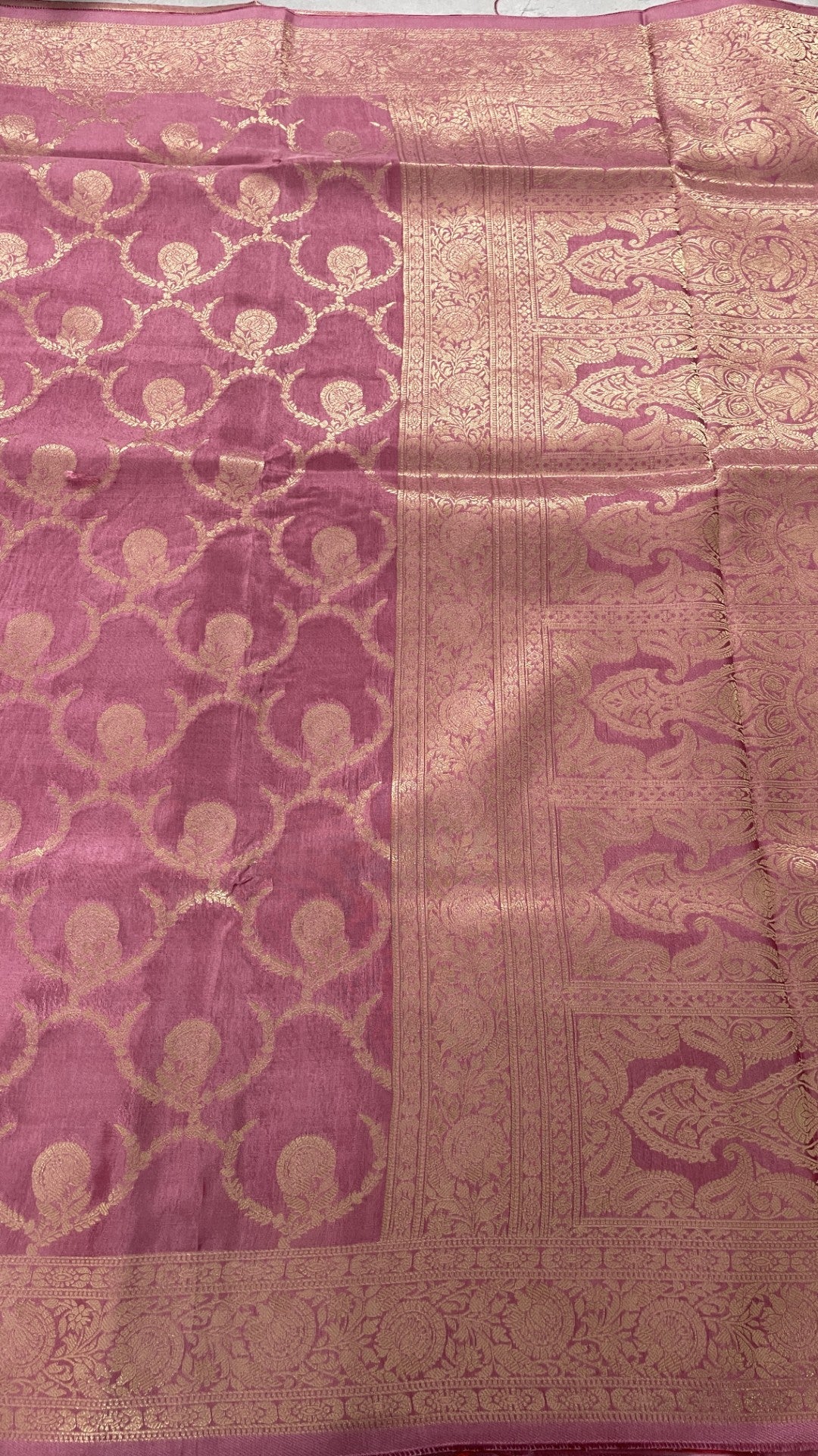 Onion Pink Jaal Russian Silk Saree