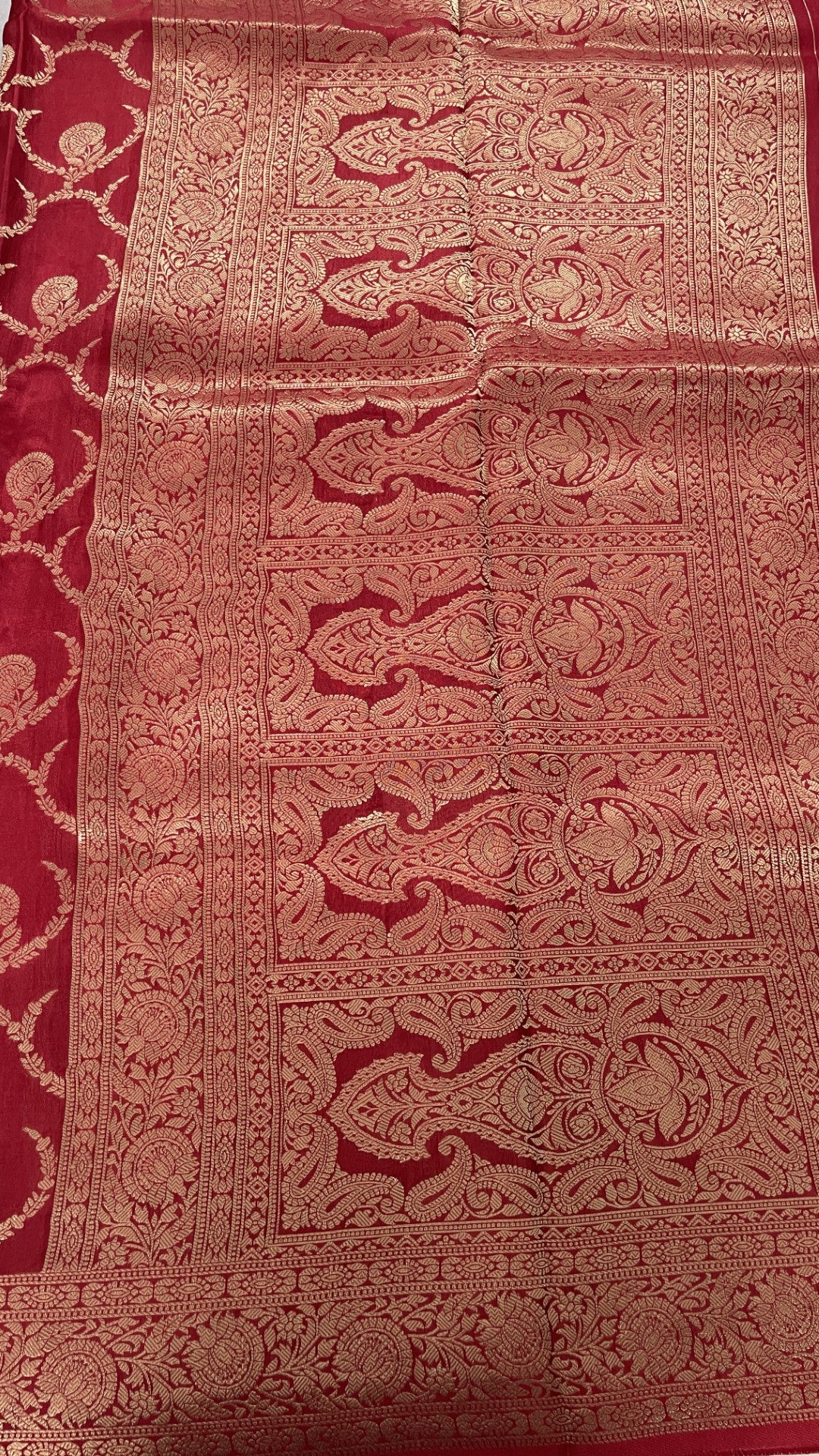 Dark Pink Jaal Russian Silk Saree