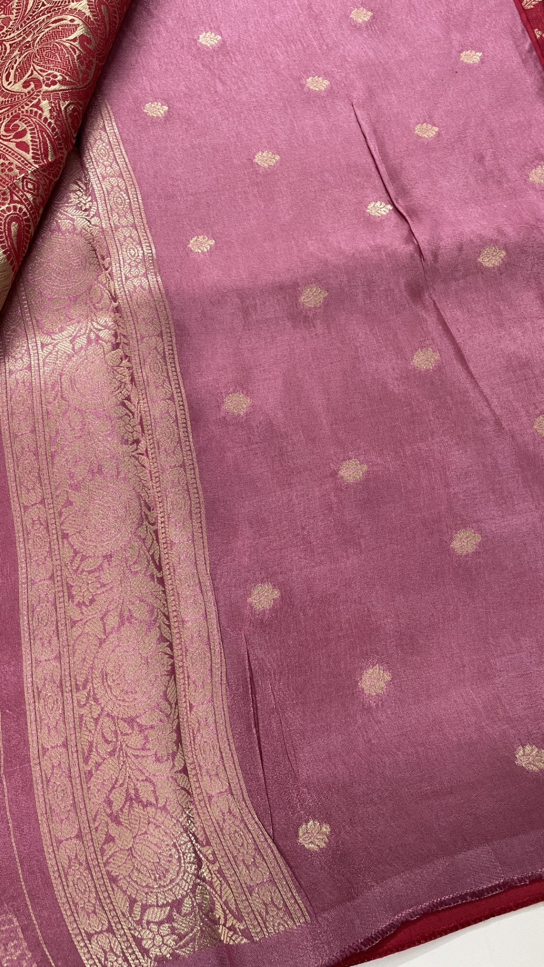 Dark Pink Jaal Russian Silk Saree