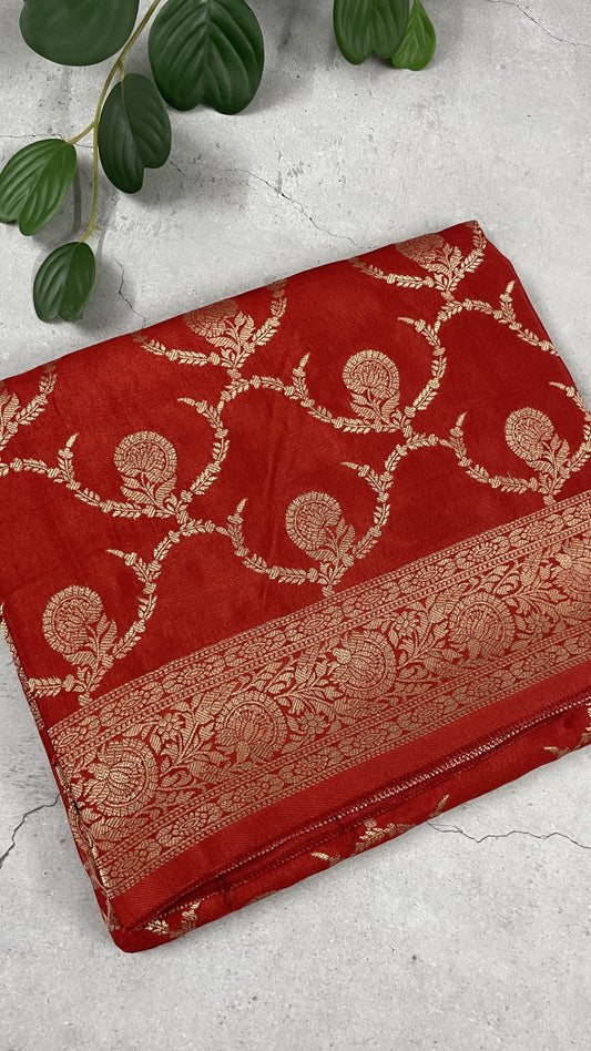 Red Jaal Russian Silk Saree