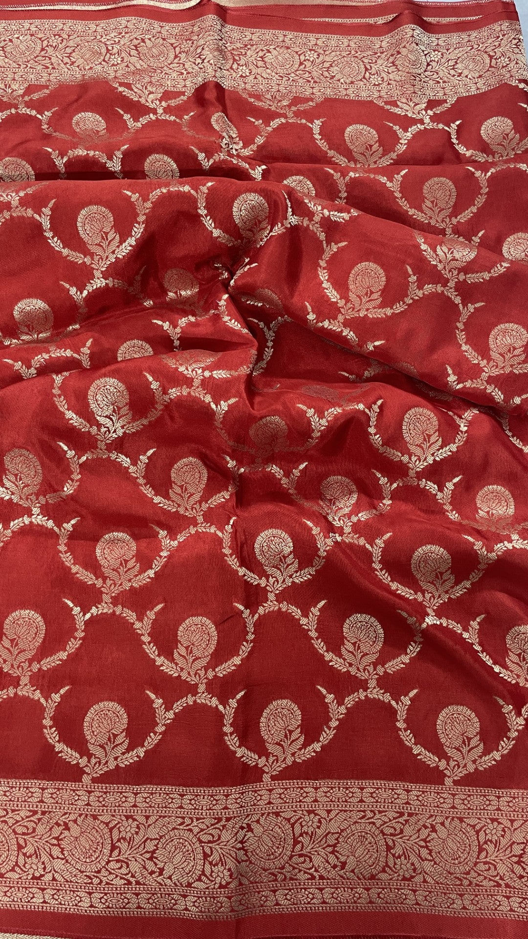 Red Jaal Russian Silk Saree