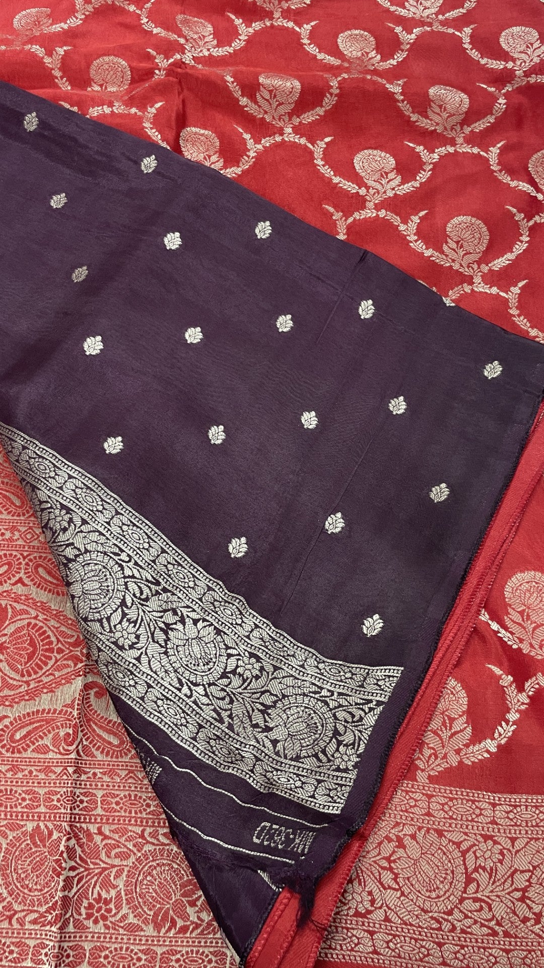 Red Jaal Russian Silk Saree