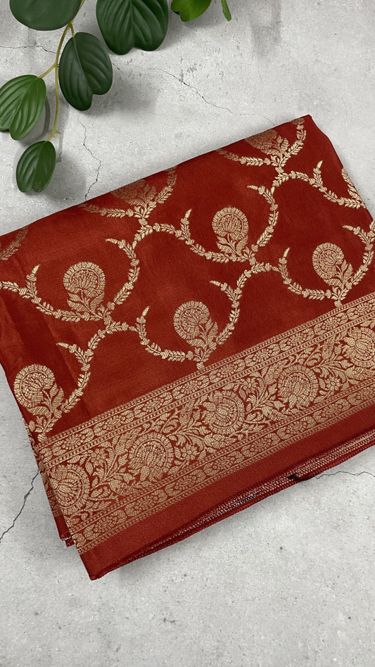 Rust Jaal Russian Silk Saree