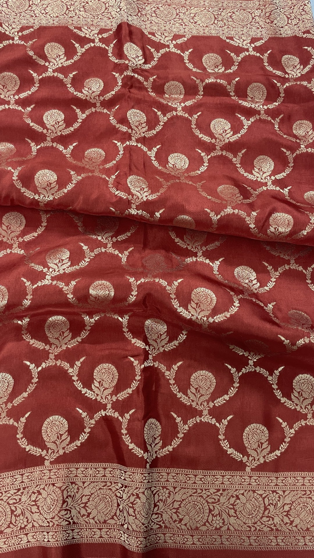 Rust Jaal Russian Silk Saree