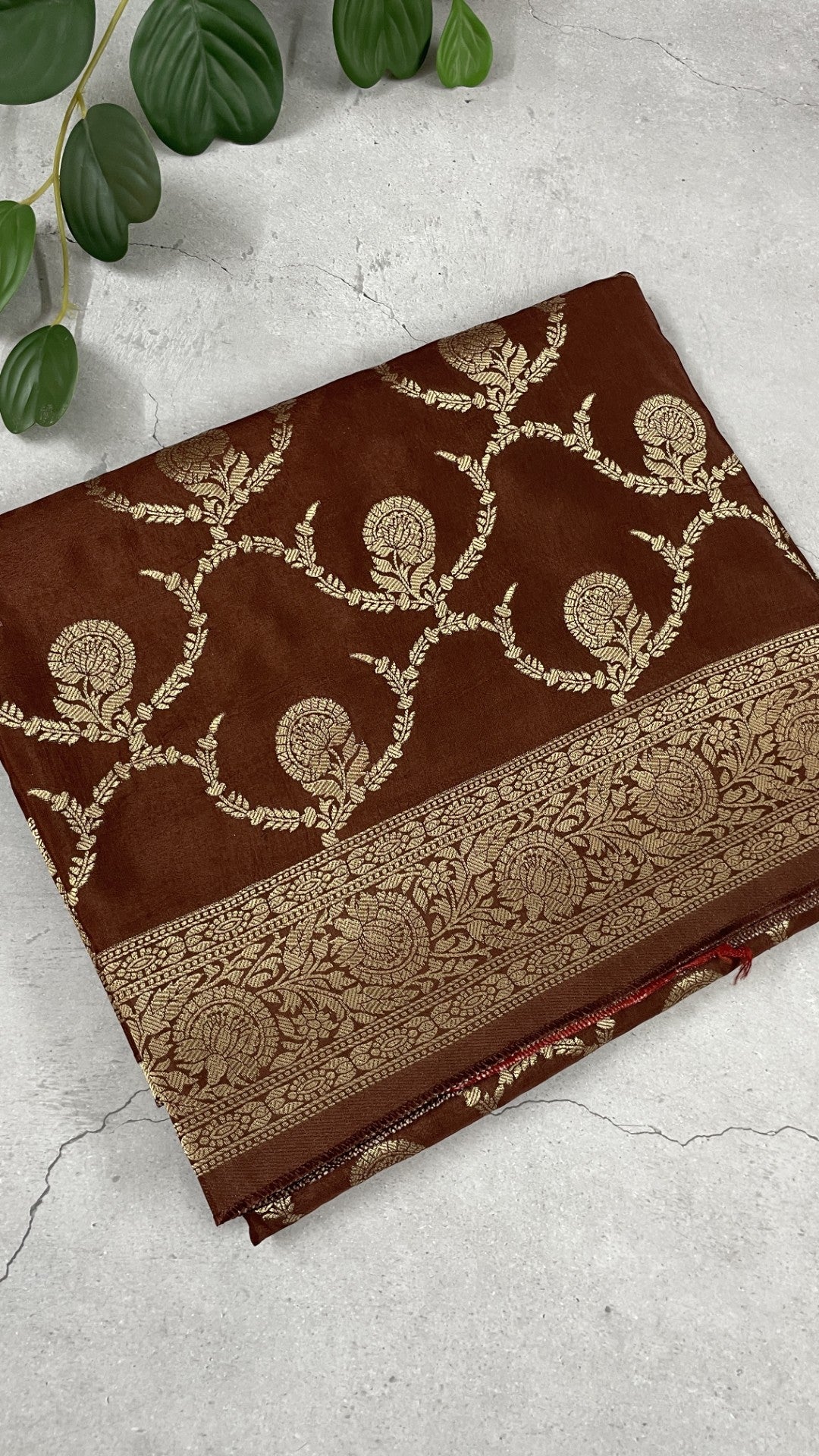 Brown Jaal Russian Silk Saree