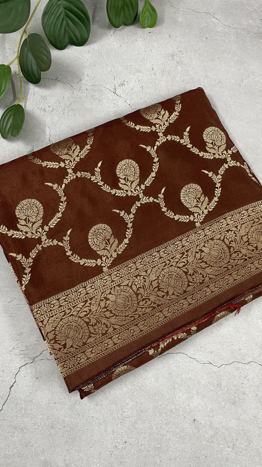 Brown Jaal Russian Silk Saree