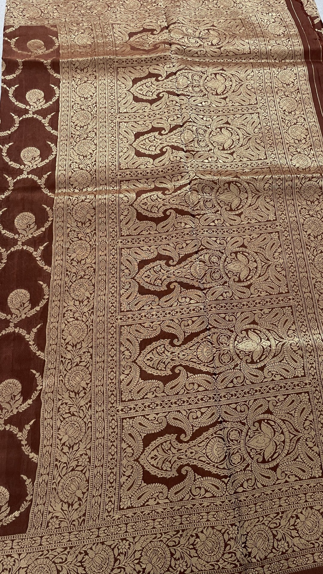 Brown Jaal Russian Silk Saree