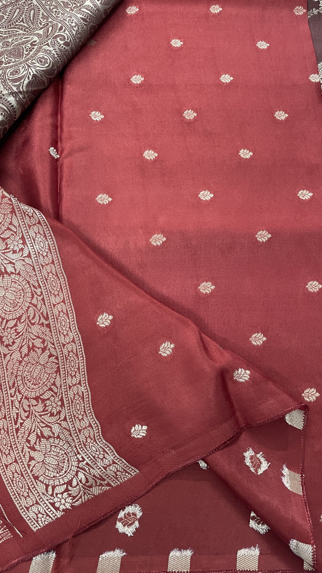 Brown Jaal Russian Silk Saree