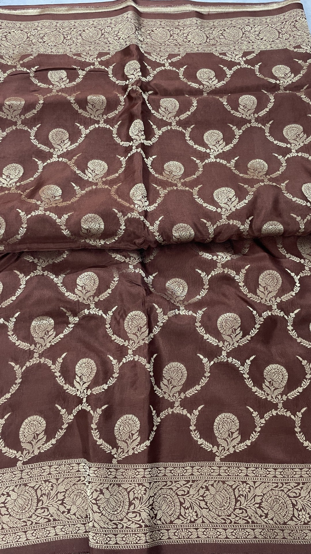 Brown Jaal Russian Silk Saree