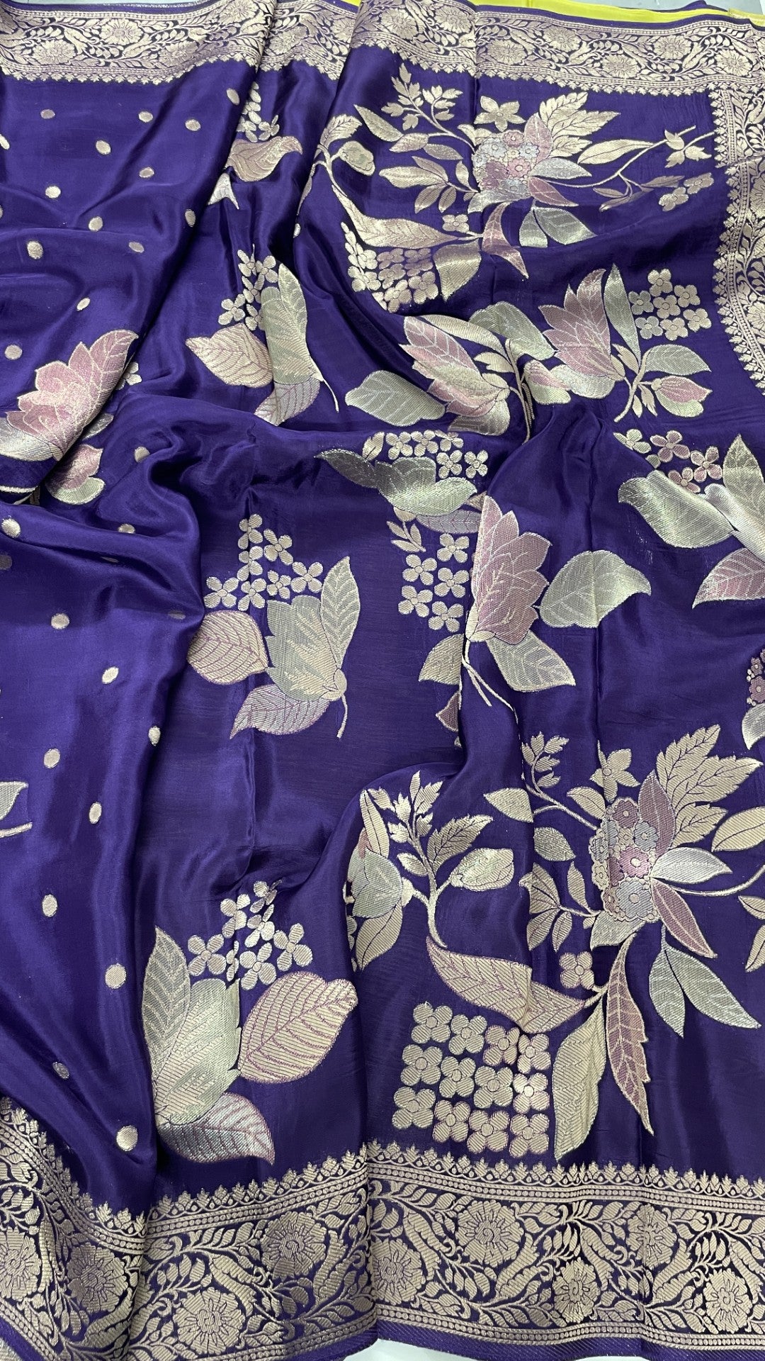 Purple Floral Meenakari Viscose Crepe Silk Saree