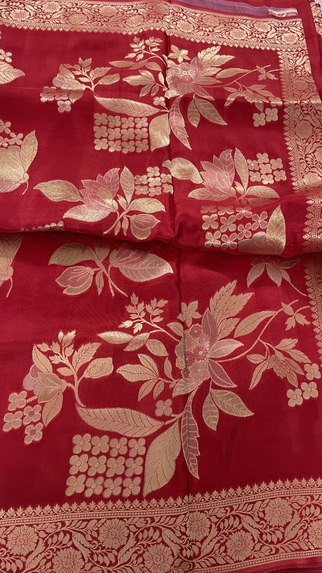 Pink Floral Meenakari Viscose Crepe Silk Saree