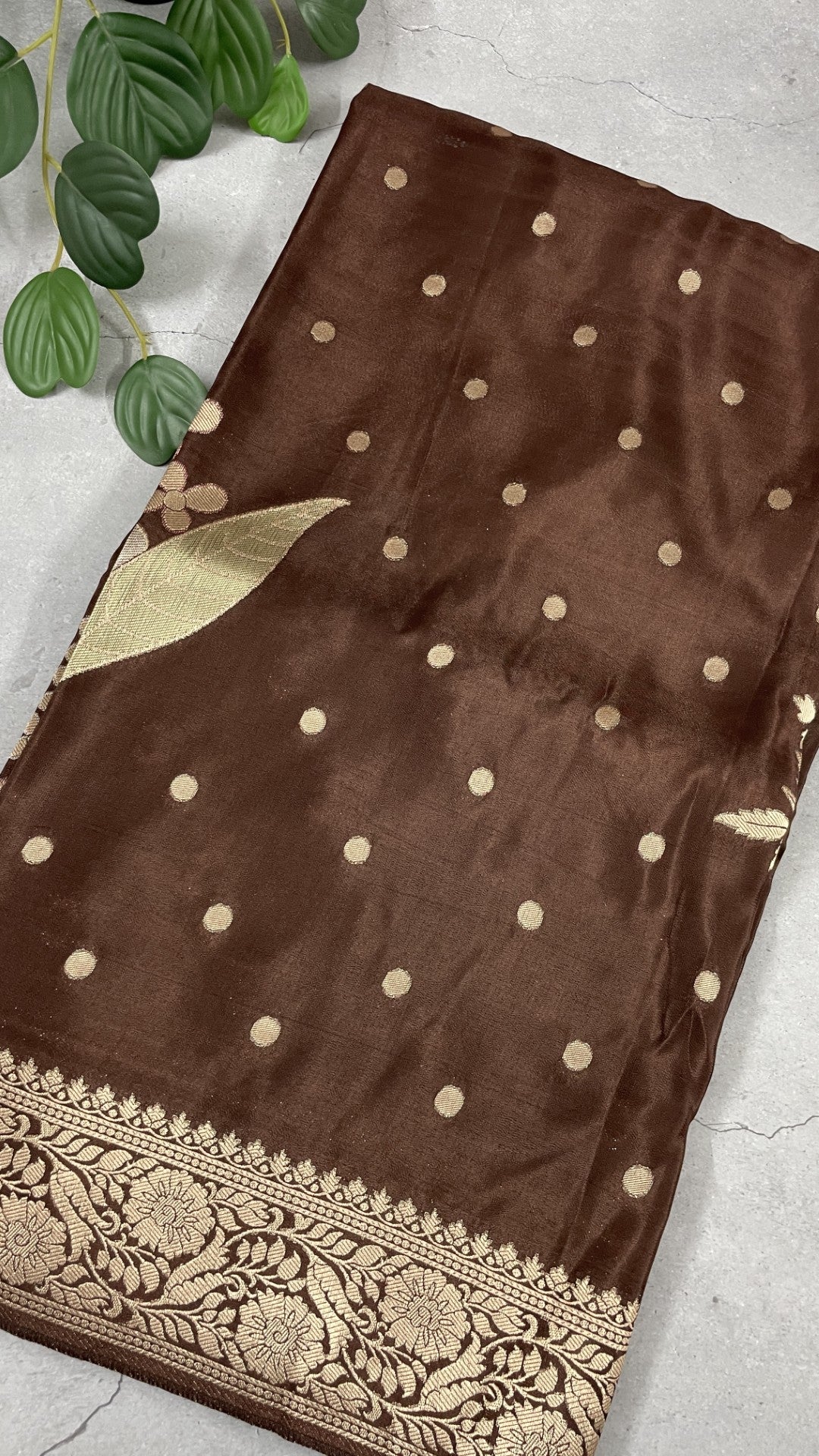 Brown Floral Meenakari Viscose Crepe Silk Saree